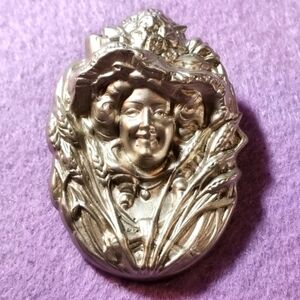 Vintage brooch Art Nouveau woman brooch pin silver tone Gibson girl pin